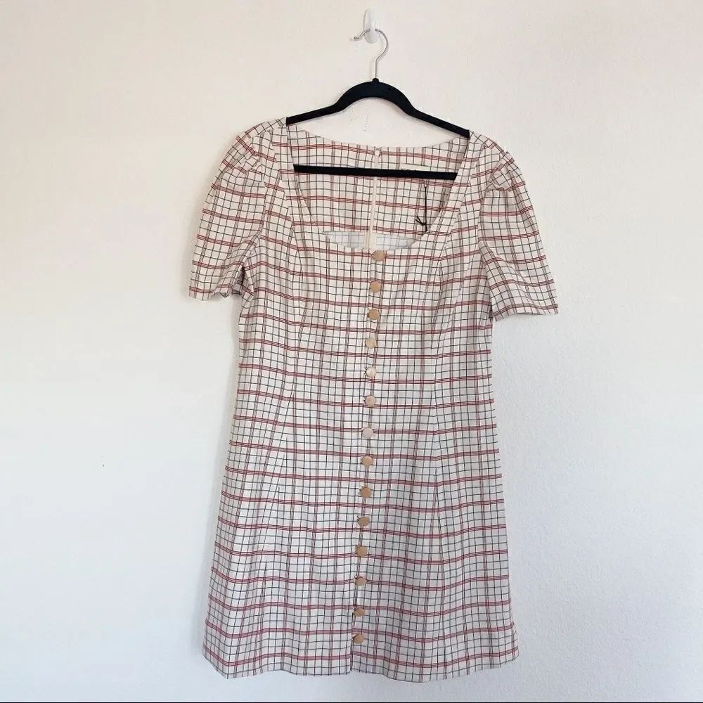 Nicholas Linen blend Button Front Check Mini Dress - Picture 7 of 12